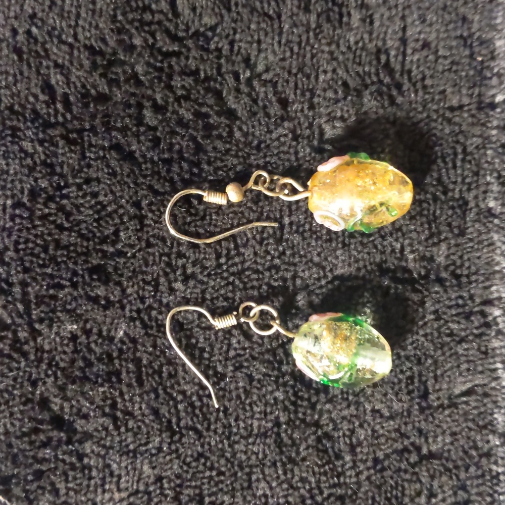 Pierced Egg Shaped Murano Glass Earrings 2 Different Colors